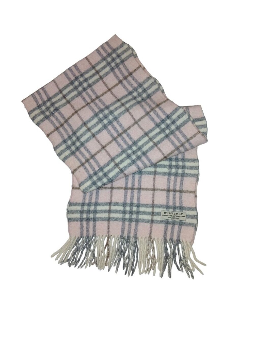 Burberry Ladies Designer Vintage Pink Grey White Luxury Plaid Scarf